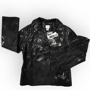 Chico's Glossy leather snakeskin Black Blazer new‎ tags sz 1